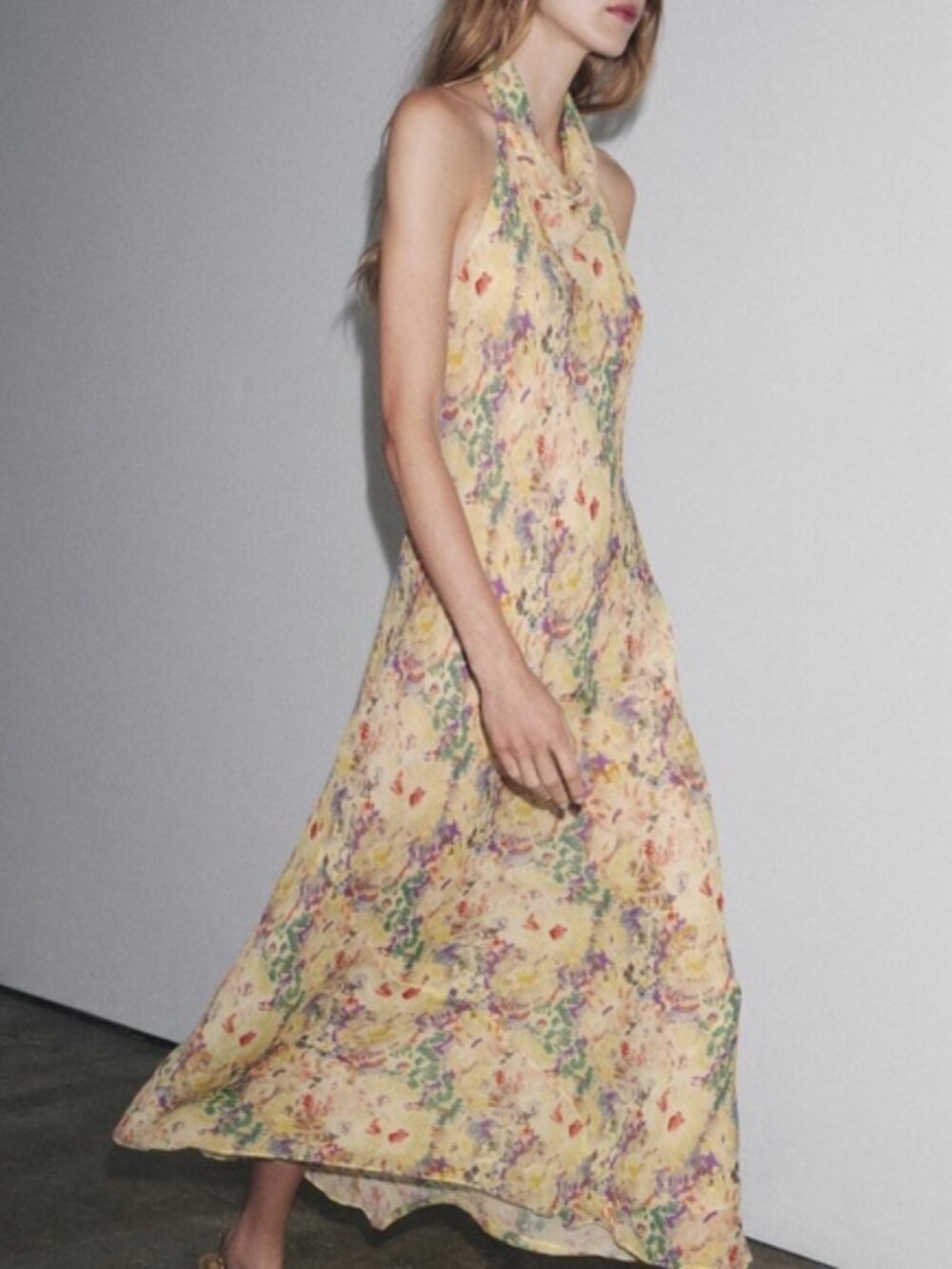 Zara ZW Collection Floral Print Dress Yellow/Pink